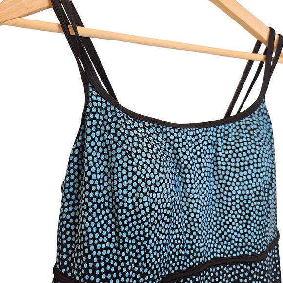 Robby Len Modest Polka Dot Blue and Black Empire Swim‎ Dress Swimsuit Size 16W - Picture 2 of 12
